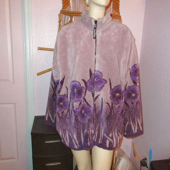 80s Vtg Black Mountain Fleece Coat Size 2X High Pile Violets Full Zip Purple - Picture 1 of 10